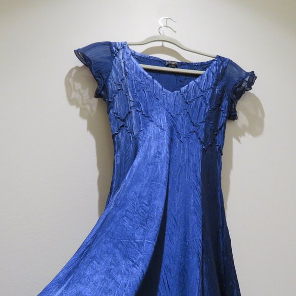 KOMAROV Crinkle Textured Satin Twirl Dress Royal Blue Feminine Evening Elegant - Picture 11 of 16